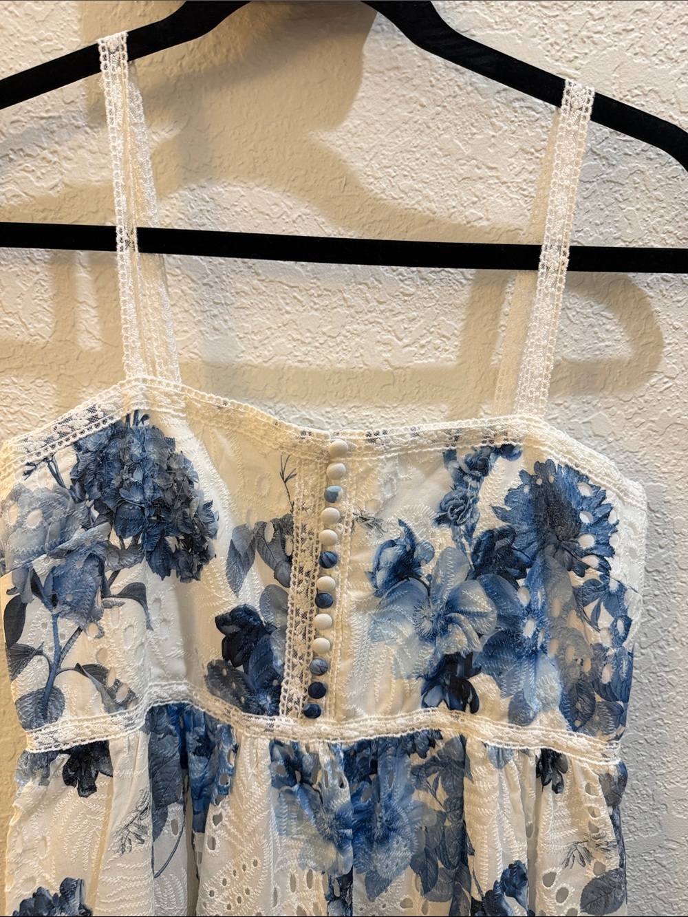 Alice + Olivia White Eyelet Sundress with Blue Floral Print - Picture 6 of 6
